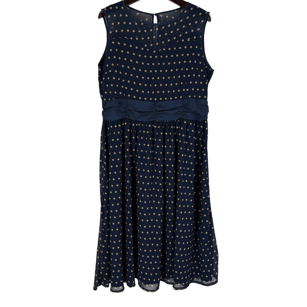 Lindy Bop Navy Blue Polka Dot Midi Dress Plus Size US 5XL Rockabilly Pinup Retro